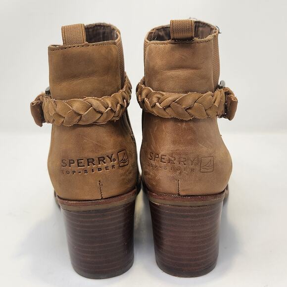 Sperry Topsider Liberty Brown Leather Ankle Boots Women Size 8M Slip On Heel - Picture 7 of 10
